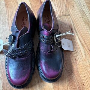 A.S.98 Black Purple Leather Buckle Shoe